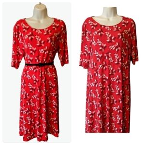 Red Floral Dress Knee length Short Sleeve Shift Dress Sz. M